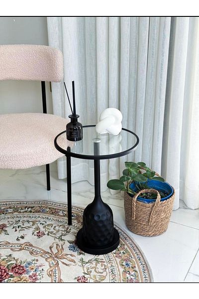Alwan antiques and frames Black service table, height 50 cm, width 35 cm