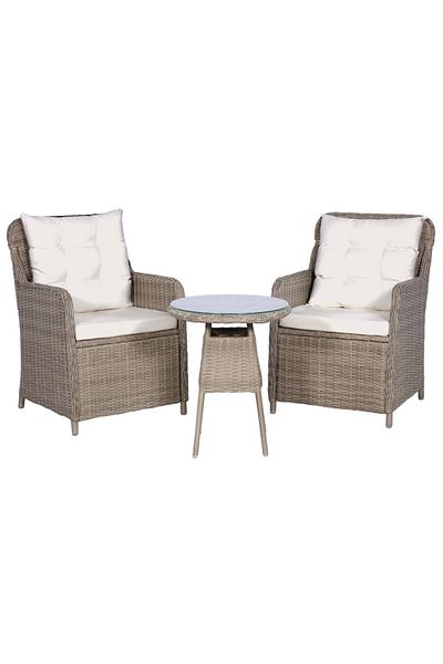 vidaxl 3 Piece Bistro Set with Cushions and Pillows Poly Rattan Brown