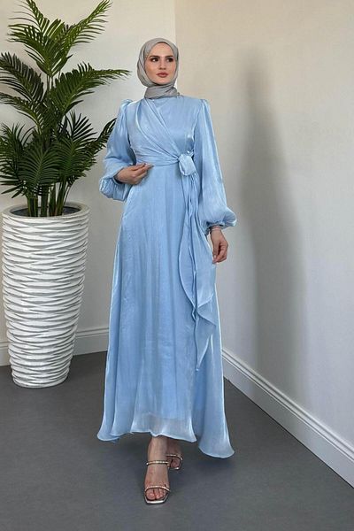 MERVEN AKYÜZ Βραδινό φόρεμα Celia Side Tie Janjan Baby Blue