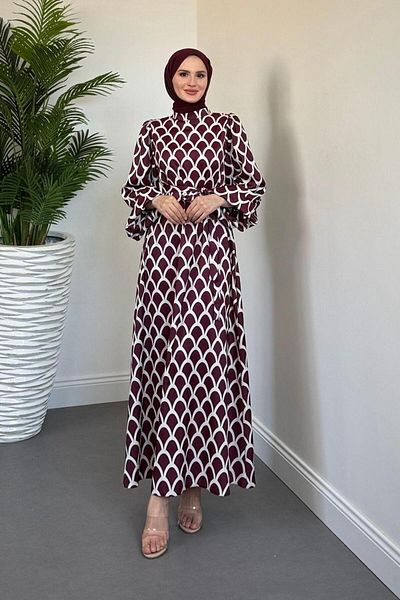 MERVEN AKYÜZ Linya Herringbone Dress Plum