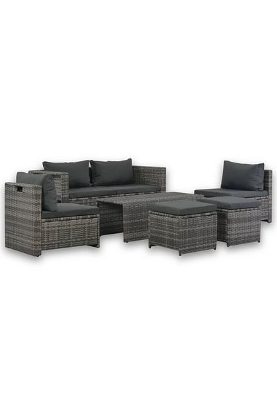 vidaxl 6 Piece Garden Lounge Set with Cushions Poly Rattan Gray