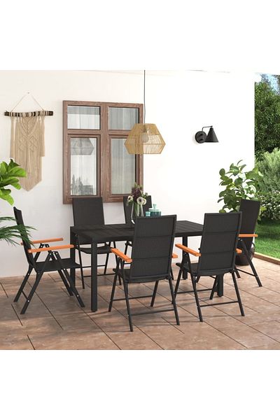 vidaxl 7 Piece Garden Dining Set Black and Brown