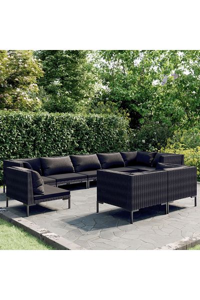 vidaxl 9 Piece Garden Lounge Set with Cushions Round Rattan Dark Gray
