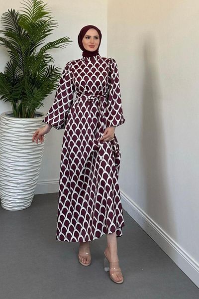 MERVEN AKYÜZ Linya Herringbone Dress Plum