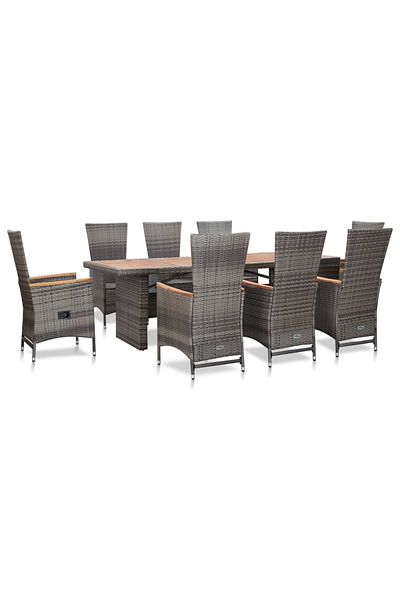 vidaxl 9 Piece Outdoor Dining Set with Cushions Poly Rattan Gray