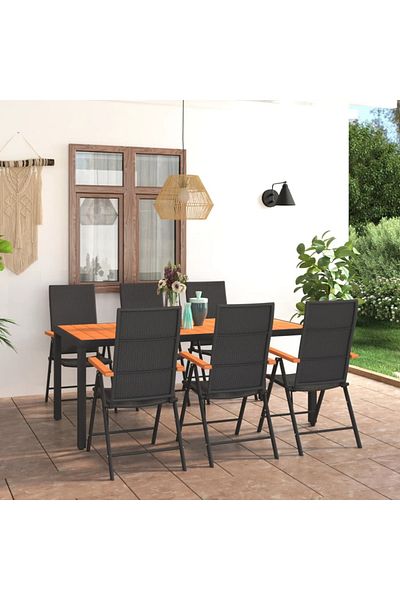 vidaxl 7 Piece Garden Dining Set Black and Brown