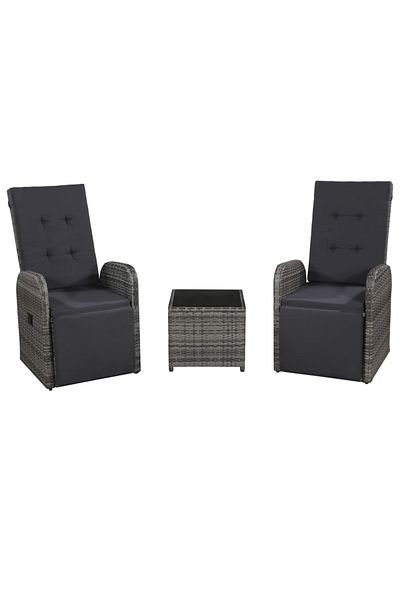 vidaxl 3 Piece Bistro Set with Cushions Poly Rattan Gray