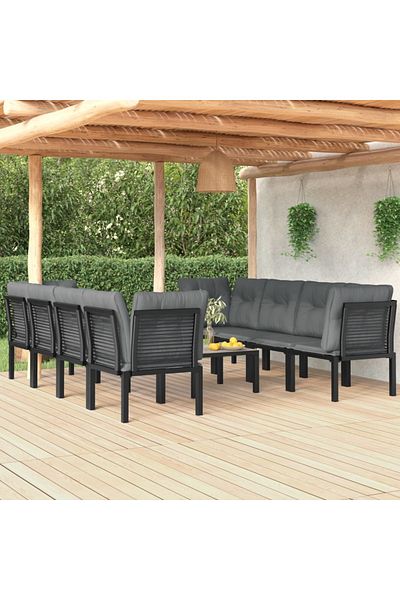 vidaxl 9 Piece Garden Lounge Set Black and Gray Poly Rattan