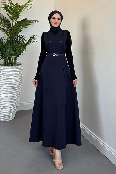 MERVEN AKYÜZ Aley Belted Gilet Navy Blue