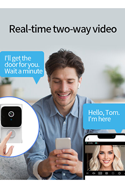 sharpdo Wi-Fi Smart HD Video Doorbell, Supports Mobile Phone Remote Control, Voice Intercom