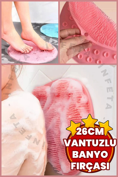 İnfeta Vantuzlu Silikon Banyo Duş Fırçası-Sırt Kesesi Vücut Yıkama Lifi-Ayak ...