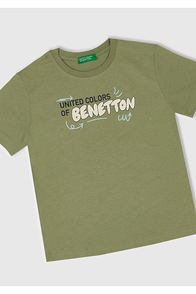 United Colors of Benetton Tricou cu imprimeu cu logo Benetton kaki pentru băiat