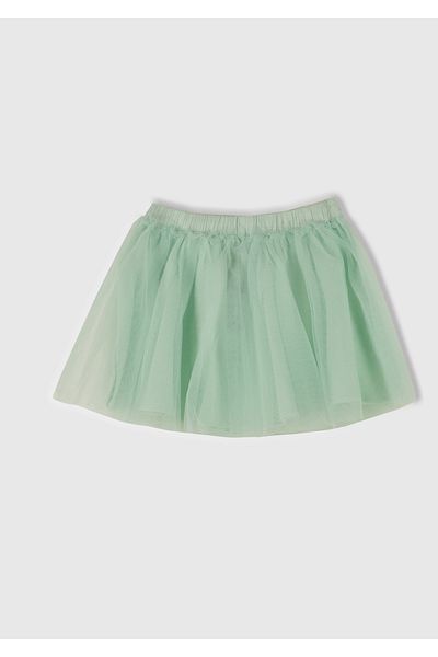 United Colors of Benetton Fusta plisată cu talie elastică cu detaliu din tul verde apă pentru fetiță
