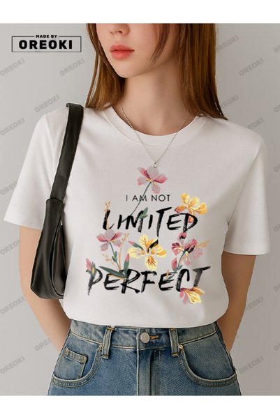 EFFRENATU I'M Perfect Printed Cotton Fabric Girl White T-Shirt