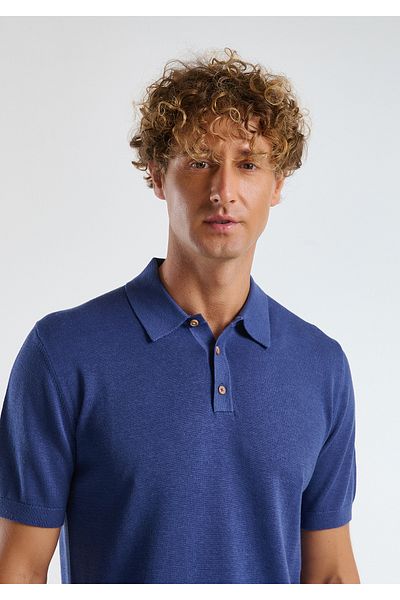 United Colors of Benetton Pulover cu mânecă scurtă pentru bărbați, albastru lavandă, amestec de cânepă, tricotaj cu gât polo