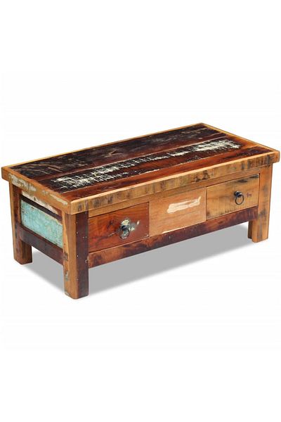 vidaxl Coffee Table Drawers Solid Reclaimed Wood 90x45x35 cm