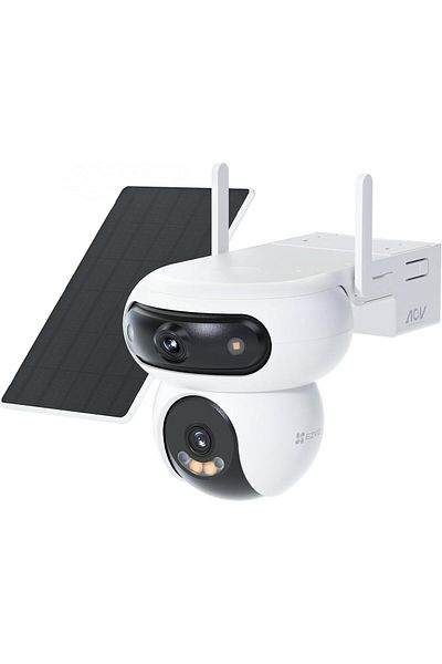 EZVIZ كاميرا مراقبة لاسلكية HB90+8W تعمل بالطاقة الشمسية بدقة 4 ميجابكسل + 4 ميجابكسل مع بطارية 10400 مللي أمبير في الساعة، باللون الأبيض