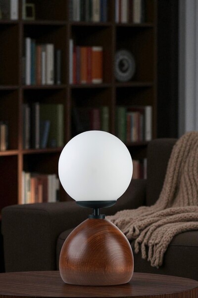 Lumexx Cameron Walnut White Glass Table Lamp