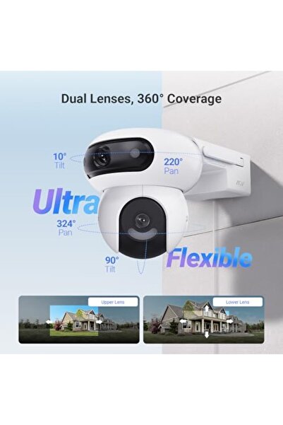 EZVIZ كاميرا مراقبة لاسلكية HB90+8W تعمل بالطاقة الشمسية بدقة 4 ميجابكسل + 4 ميجابكسل مع بطارية 10400 مللي أمبير في الساعة، باللون الأبيض