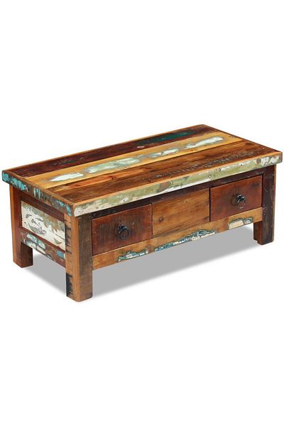 vidaxl Coffee Table Drawers Solid Reclaimed Wood 90x45x35 cm