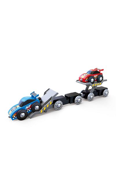Hape Train transporting racing cars
