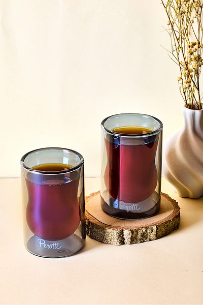 Perotti Smoked 2-Piece Heat Resistant Double Walled Glass Tea Cup 140 ml