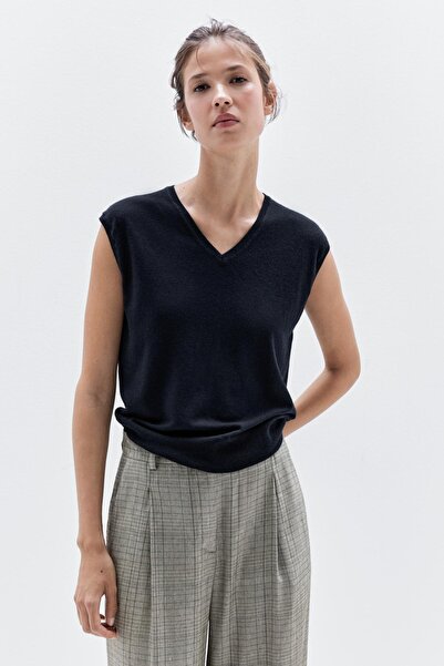 Massimo Dutti Crop yün karışımlı V yaka yelek