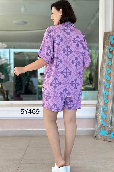 İnce Topuk Patterned Shirt Shorts Set 5Y469