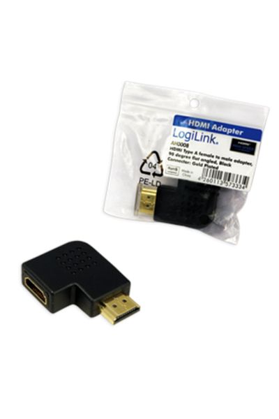 LogiLink | Adapter HDMI pod kątem prostym | 19-pinowy HDMI typu A | męski | 19-pinowy HDMI typu A