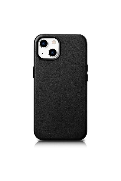 ICARER Husă din piele naturală pentru iPhone 14 MagSafe Case, neagră