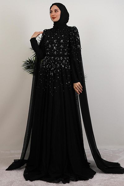 GİYZAMİLA Mina Beaded Evening Dress Black