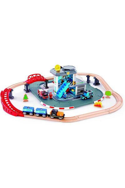 Hape Train set with police and fire station