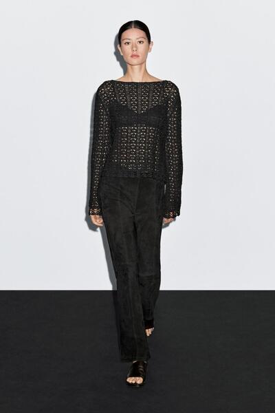 Massimo Dutti Pamuklu ajurlu kroşe kazak