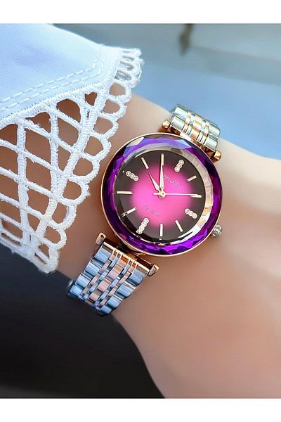 Ferrucci Milano Women's Watch – Cut Glass, Purple Stone Dial, Metal Band, Analog Quartz