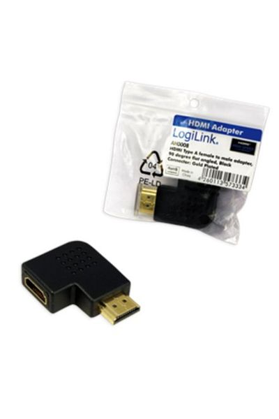 LogiLink | Adapter HDMI pod kątem prostym | 19-pinowy HDMI typu A | męski | 19-pinowy HDMI typu A