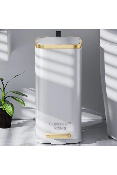 Elindor Trash Bin For Bathroom With Pedal ® Metallic 12 L, Soft-close, Anti-odor, Modern Design, Whi