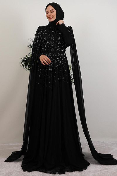 GİYZAMİLA Mina Beaded Evening Dress Black