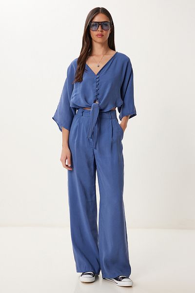 Lovelyİstanbul Modal Blouse Pants Set Hbv0008 Indigo Blue 38