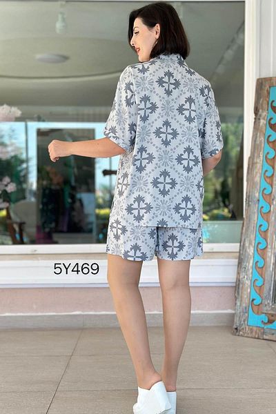 İnce Topuk Patterned Shirt Shorts Set 5Y469