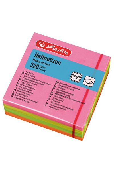 Herlitz Sticky Notes Block, 80 Sheetsx4, Material Paper, Dimension 75x75mm, Assorted Pale Colors