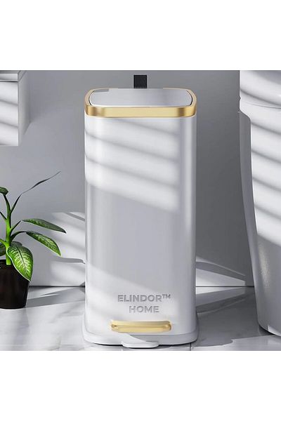 Elindor Trash Bin For Bathroom With Pedal ® Metallic 12 L, Soft-close, Anti-odor, Modern Design, Whi