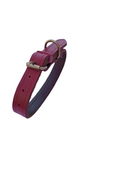 OEM Zgardă dublă, roșu granat, 2 cm, din piele naturală, pentru câini, reglabilă 30-39 cm