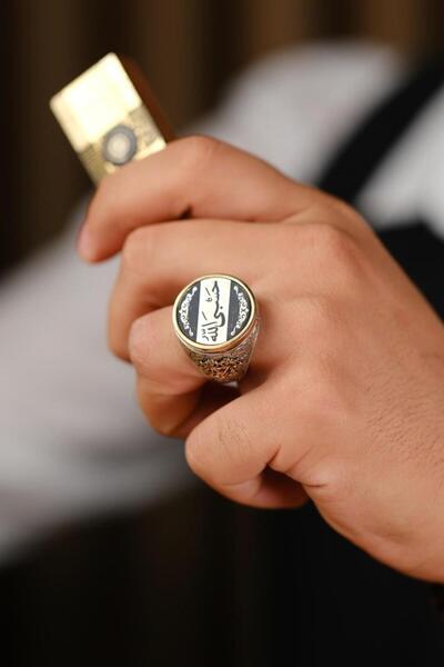 dergah tesbih Arapça 'Allah Bize Yeter' Yazılı El İşçiliği Gümüş Yüzük