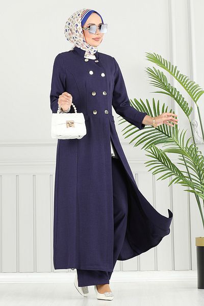 ModaMerve Half Button Detailed Suit 2701Sl890-M Navy