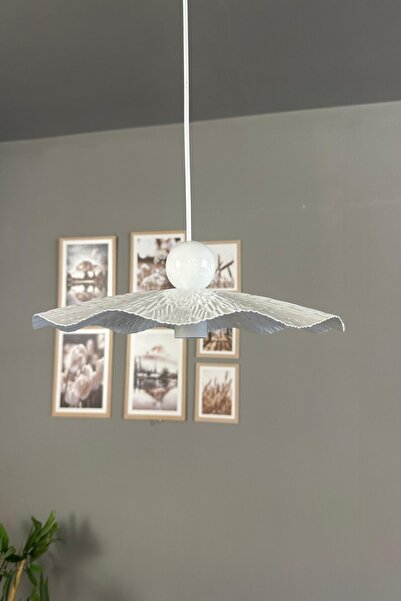 Bamyum Teyra Beyaz Tekli Avize Beyaz Boncuk Başlık Sarkıt Lamba Restoran Salon Aydınlatma