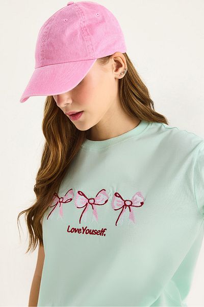 Bianco Lucci Women's Crew Neck Short Sleeve Embroidered T-Shirt 60602023