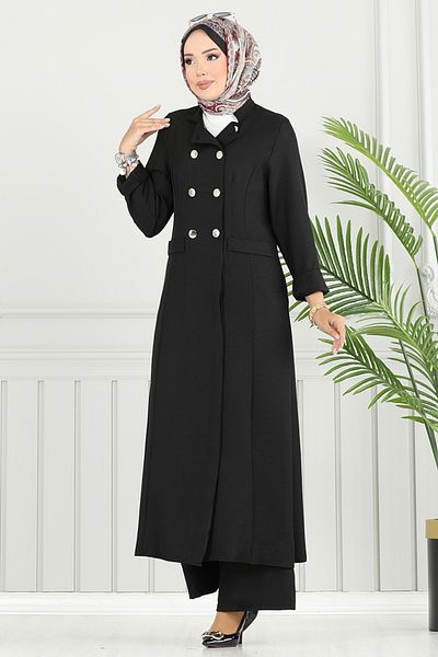 ModaMerve Half Button Detailed Suit 2701Sl890-M Black