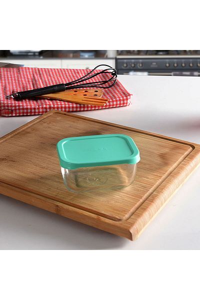 Paşabahçe Snow Box Storage Container - Transparent / Green - 420 ml
