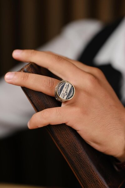 dergah tesbih Arapça 'Allah Bize Yeter' Yazılı El İşçiliği Gümüş Yüzük