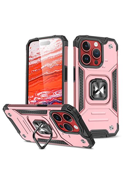WOZINSKY Carcasă Ring Armor pentru iPhone 15 Pro, auriu-roz, cu inel pentru deget